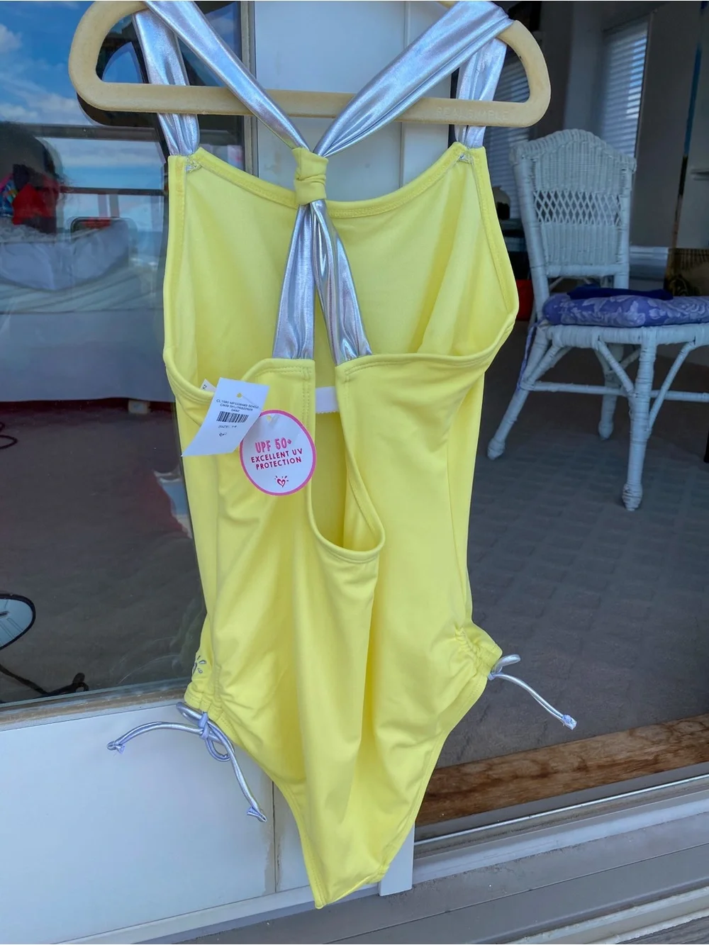 Justice Girls Yellow One-Piece Swimsuit with Silver Shell Accent